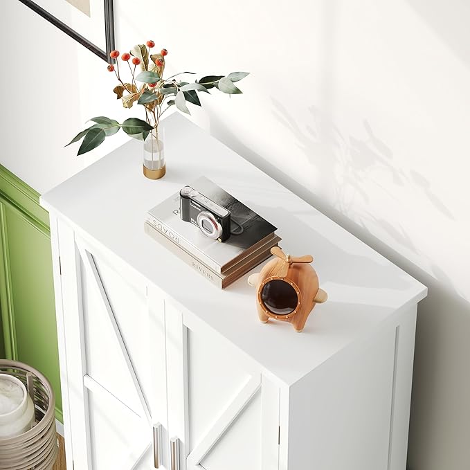 50.4" H Bathroom Storage Cabinet, Modern Floor Cabinet with Adjustable Shelf, Small Pantry with 2 Doors & Drawers, Storage Cabinet for Bathroom, Living Room, Kitchen, White KES007WCWG