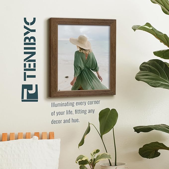 8.5x11 Picture Frame Set of 3 - Brown Woodgrain, Wood Photo Frame, HD Tempered Glass, Table Display or Wall Hanging