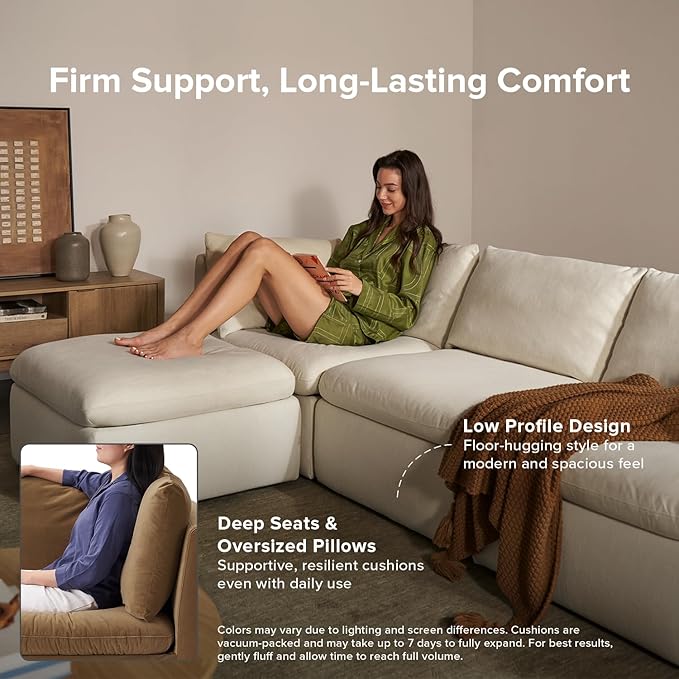 mopio Oversized Modular Sectional Sofa with Fully Removable Covers and Storage, Convertible U, L-Shaped and Sleeper Sectional, Modern Couches with Ottoman Chaise (Hazelnut Velvet, 5 Seats, L)