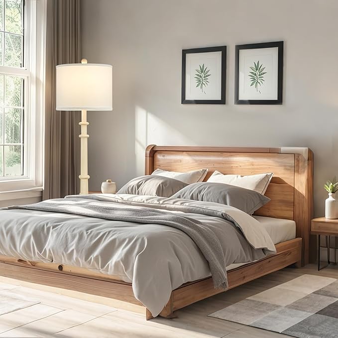 Floor Lamps for Living Room - 60" Resin Farmhouse Floor Lamp with 3 Color Temperatures - Vintage Standing Lamp Reading Light with Linen Shade Rustic Tall Lamp for Bedroom Office, Oatmeal Wash