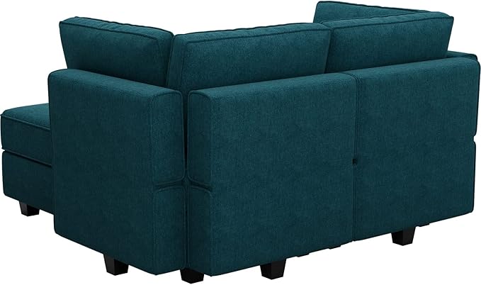 Bellfin Modular Sectional Sleeper Sofa Convertible Sofas with Storage Ottomans Small Sectional Couches for Living Room. Peacock Blue Couch