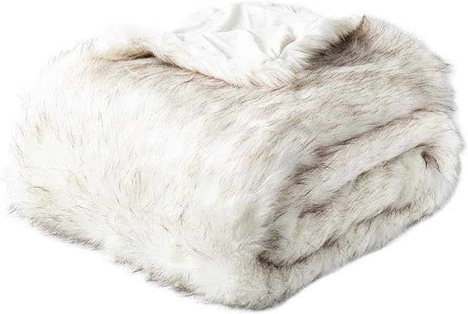 BATTILO HOME Luxury Ivory White Faux Fur Throw Blanket for Bed, Extra Large Super Soft Fluffy Cozy Fall Thick Warm Fox Fur Throw Blankets for Couch, Bed Reversible to Plush Velvet (60"x80")