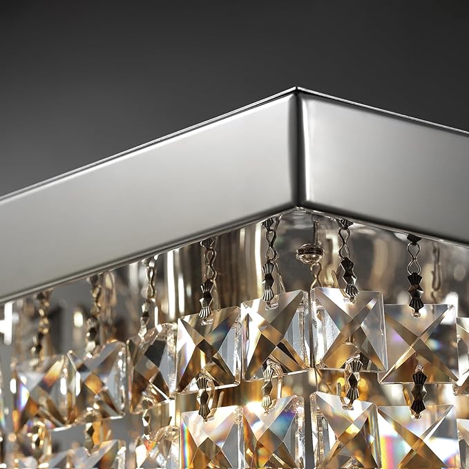 Modern Crystal Chandelier, 8-Lights Rectangle Chandelier Rectangular Flush Mount Pendant Ceiling Light Fixture K9 Crystal Raindrop Chandeliers for Dining Living Room Kitchen Island πππ ππ§ππ‘