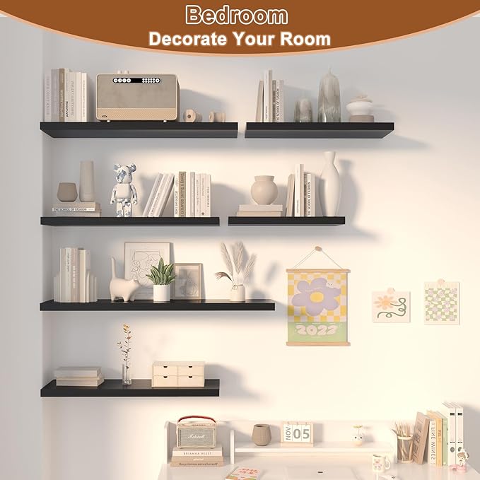 40 Inch Floating Shelf 1 Pack Large Floating Shelves for Wall No Drilling Accessories Included Deep Wall Shelves for Living Room Kitchen Farmhouse 40" W x 12" D x 1.2" Black