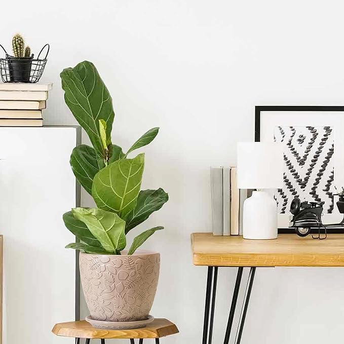 10inch Retro Ceramic Planter with Drainage Hole and Saucer for Multiple Plants, Indoor-Outdoor Garden Pots for Succulent, Orchid, and Flower (Fits Inner Pots Up to 9 Inch, Retro Peach)