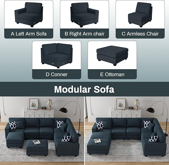 L Lengend Vansen Modular Sectional Sofa U Shaped Couch with Ottoman Modern Reversible Corner Sectional Couch for Living Room (Charcoal, U Shaped Sofa-3)