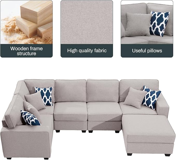 L Lengend Vansen Modular Sectional Sofa U Shaped Couch with Ottoman Modern Reversible Corner Sectional Couch for Living Room (Light Grey, U Shaped Sofa-1)