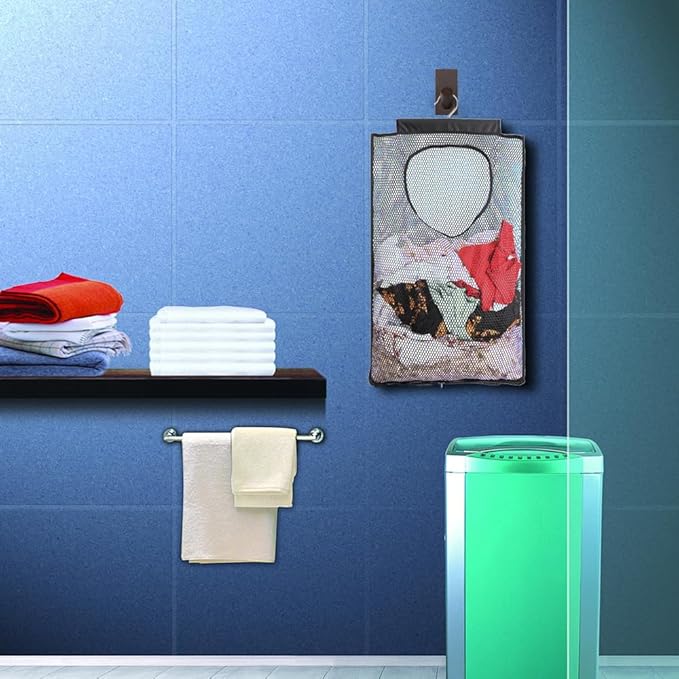 ALYER Breathable Mesh Laundry Hamper,Foldable Hanging Closet Storage Basket,Portable Space Saving Dirty Clothes Bag (Black)