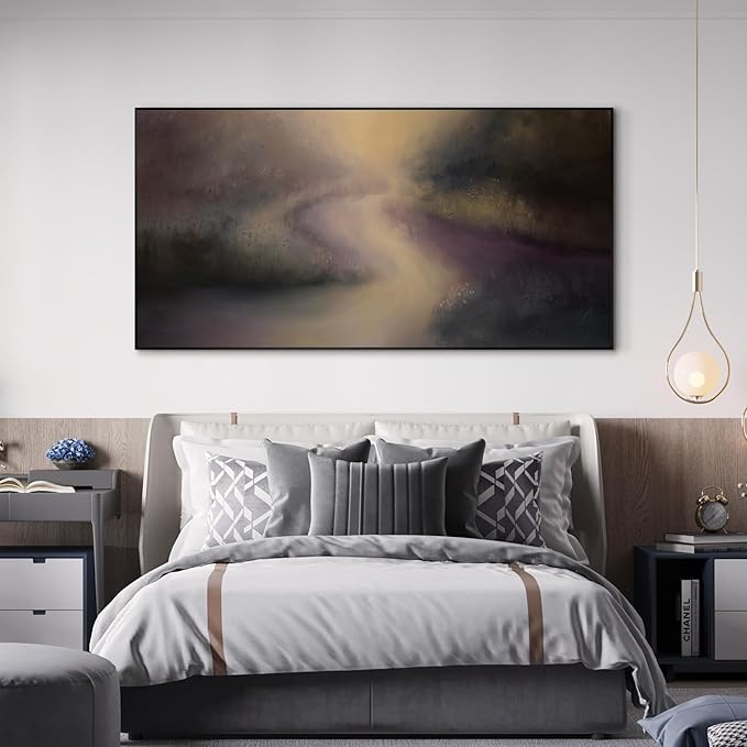 SIGNWIN 36"x72" Extra Large Framed Wall Art Golden Light River Path Dreamy Impressionist Landscape Illustration for Home Living Room Bedroom Decor (Frame Assembly Required)