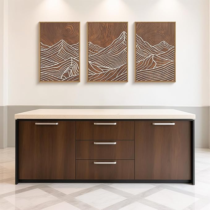 HPINUB Line Style Mountain Framed Canvas Wall Art Set, Vintage Tree Rings Wall Decor, Abstract Tree Spiral Wall Painting, Modern Nature Art Prints for Living Room,Bedroom,Farmhouse-16 x24 x3