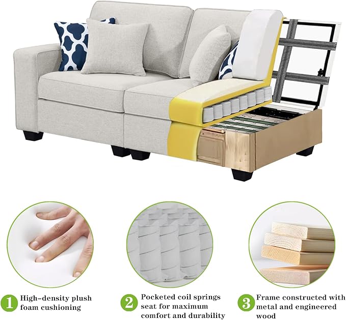L Lengend Vansen Modular Sectional Sofa U Shaped Couch with Ottoman Modern Reversible Corner Sectional Couch for Living Room (Cream, U Shaped Sofa-1)