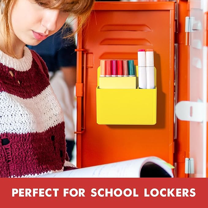 BEYGORM 2 Pack Plastics Magnetic Pen Holder for Refrigerator, Dry Erase Marker Holder for Whiteboard,Magnet School Locker Organizer Accessories, Pencil Cup, Pen Caddy, Classroom Organization(Yellow)