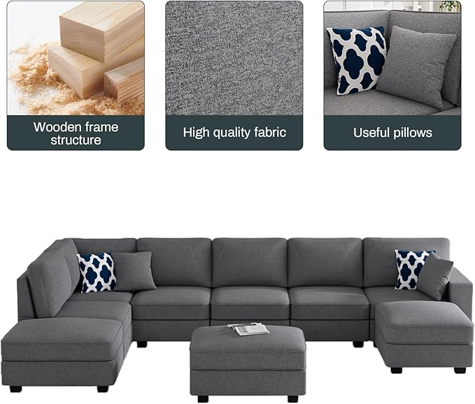L Lengend Vansen Modular Sectional Sofa U Shaped Couch with Ottoman Modern Reversible Corner Sectional Couch for Living Room (Dark Grey, U Shaped Sofa-4)
