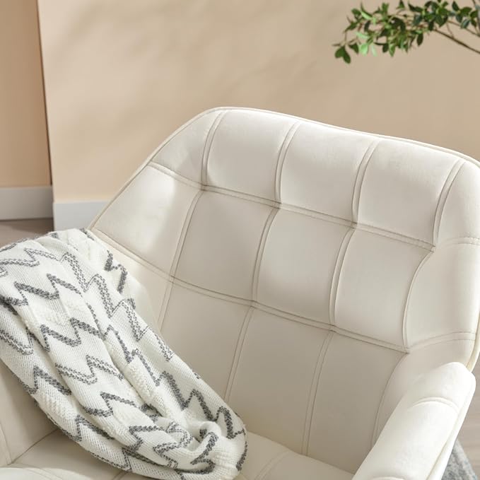 Beige Velvet Accent Chair with Ottoman ,Modern Reading Chair with Ottoman Set, Comfy Fuzzy Armchair Living Room Chair Lounge Chair with Metal Legs for Small Spaces Bedroom Apartment