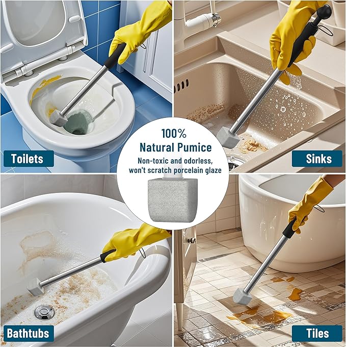 2025 New Pumice Toilet Cleaner 17inch with Handle - Toilet, Pool & Tub Hard Water Stain Remover (1handle+8pumice)