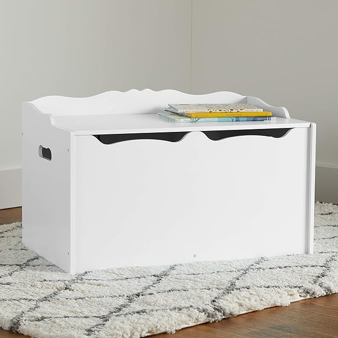 Amazon Basics Kids Toy Box, Wooden Organizer Storage Chest,White, 30" x 18" x 19"