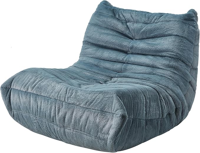 Bean Bag Chairs for Adults Giant Bean Bag Chair Memory Foam BeanBag Chair Big Bean Bag Sofa with Filler Faux Fur Fireside Beanbags Lazy Sofa for Living Room Bedroom Dorm Office (Bluegrey Plush)