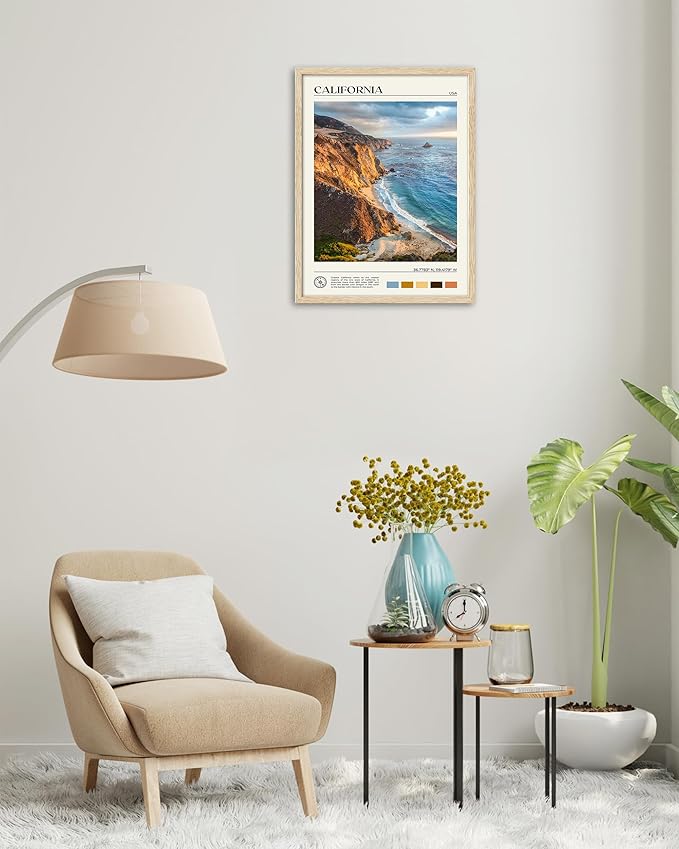 HesenDot Natural OAK Wood Coastal California Refers Framed Wall Art,12x16in Natural Seascape Canvas Wall Print,Classic Urban Landmark Wall Decor for Living Room,Bedroom,Office Gallery Gifts Set of 1