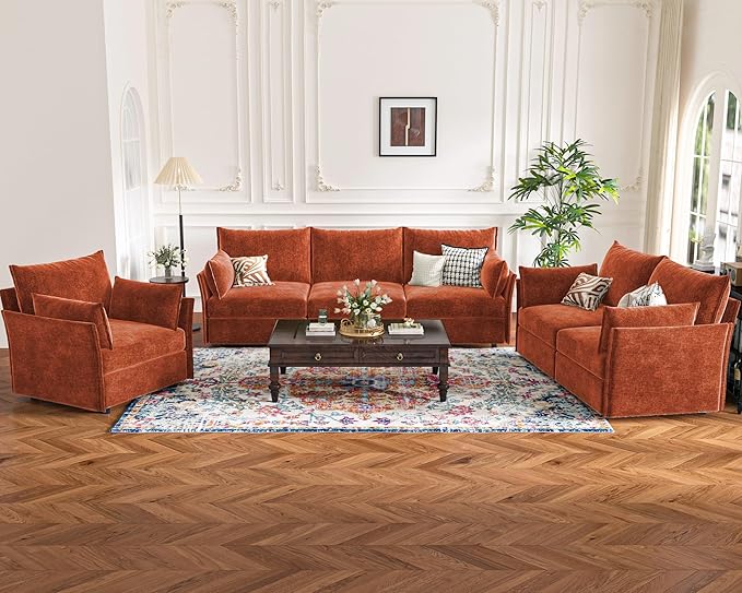 136.4" Oversized Modular Sectional Sofa, U Shaped Convertible Couch with Movable Ottoman, Large 7 Seat Corner Couches for Living Room Deep Seat Terracotta Orange Chenille