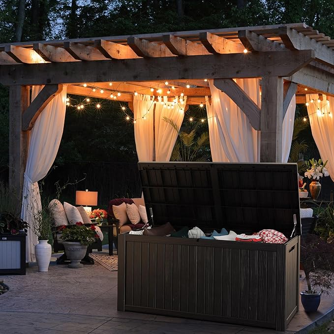 180 Gallon Deck Box Large Outdoor Storage for Patio Furniture,Outdoor Cushions,Garden Tools and Pool Supplies,Waterproof,Resin,Lockable(Black)