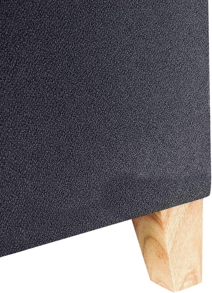 Adeco Fabric Storage Ottoman Bench with Solid Wood Legs, 17.7" Square Dark Grey Cotton Linen Cube Foot Stool, Upholstered Button Tufted Vanity Chair with Hinged Lid for Living Room, Bedroom, Dorm