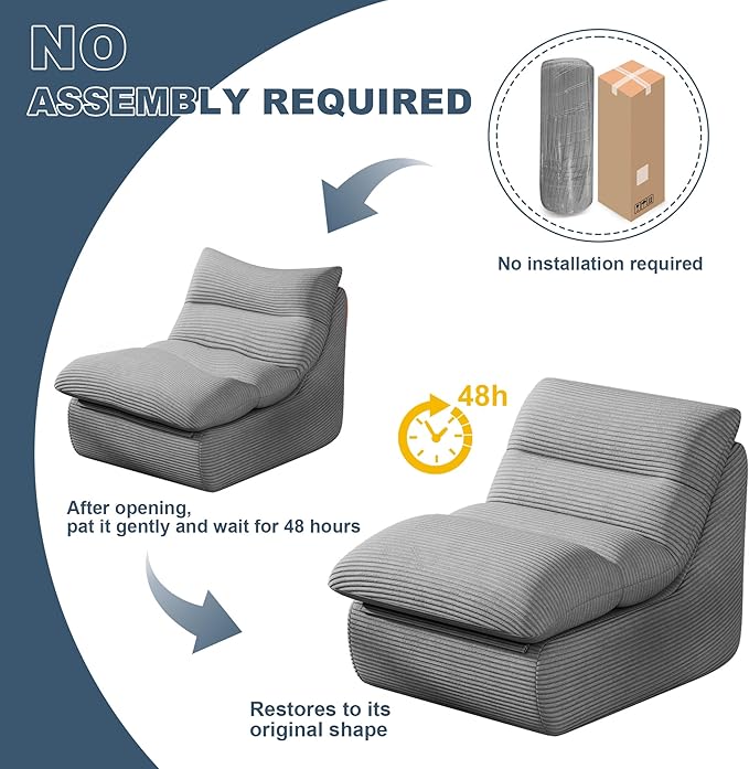 Misolant Bean Bag Chairs,Big Corduroy Fabric Sofa Bean Bag Chair for Adults and Teens with High-Resilience Sponge, Non-Slip Base Floor Lounge Sofa for Home, Living Room, Bedroom, Gaming Dark Gray