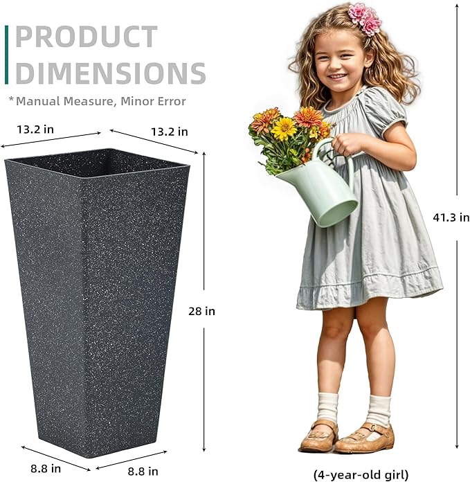 28" Large Tall Planters for Outdoor Plants, Set of 2 V-Shaped Planter Box with Black Terrazzo Look, Durable and Weather Resistant, Ideal or Garden, Patio, Porch or Home use.