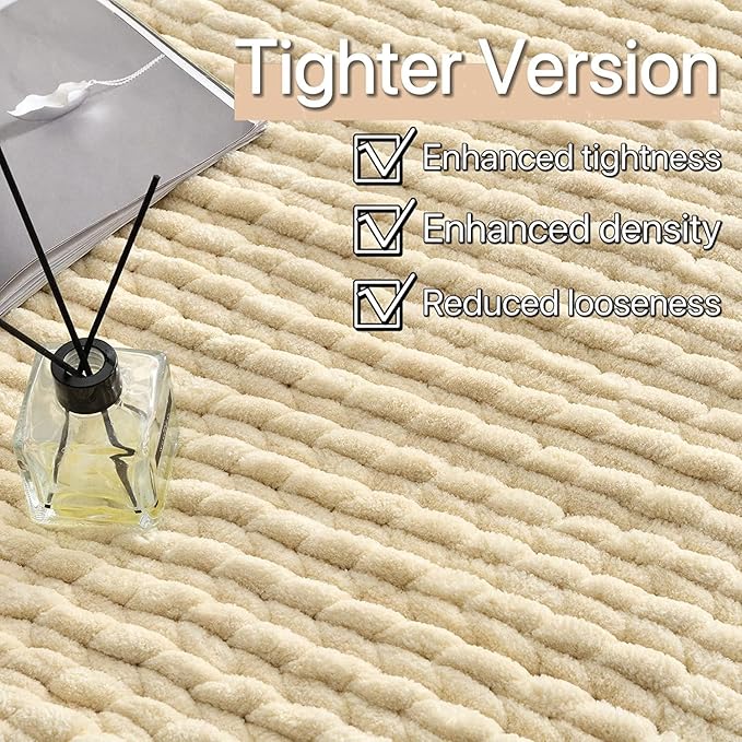 Maetoow Tighter Version Chenille Chunky Knit Blanket Throw (50×60 Inch), Handmade Warm & Cozy Blanket Couch, Bed, Home Decor, Soft Fleece Banket, Boho Thick Blankets and Giant Yarn Throws,Beige