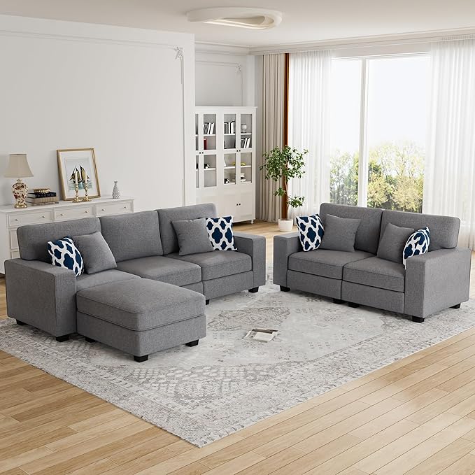 L Lengend Vansen Modular Sectional Sofa U Shaped Couch with Ottoman Modern Reversible Corner Sectional Couch for Living Room (Dark Grey, 2+3 with Ottoman)