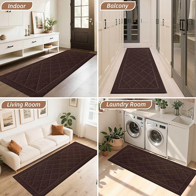 BEQHAUSE Dirt Trapper Door Mat 24" x 60", Doormat Non-Slip Entryway Rugs Washable, Dog Door Mat Stain Resistant and Absorbent Welcome Floor Mat for Front Back Door, Muddy Wet Shoes & Paws, Brown