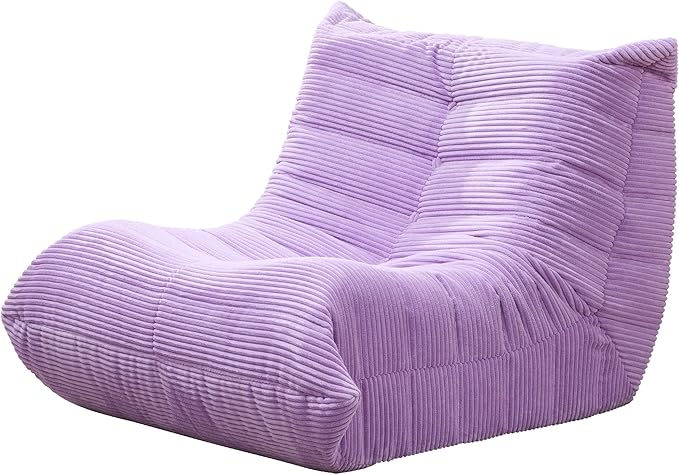 Bean Bag Chairs for Adults Giant Bean Bag Chair Memory Foam BeanBag Chair Big Bean Bag Sofa with Filler Faux Fur Fireside Beanbags Lazy Sofa for Living Room Bedroom Dorm Office (Purple Corduroy)