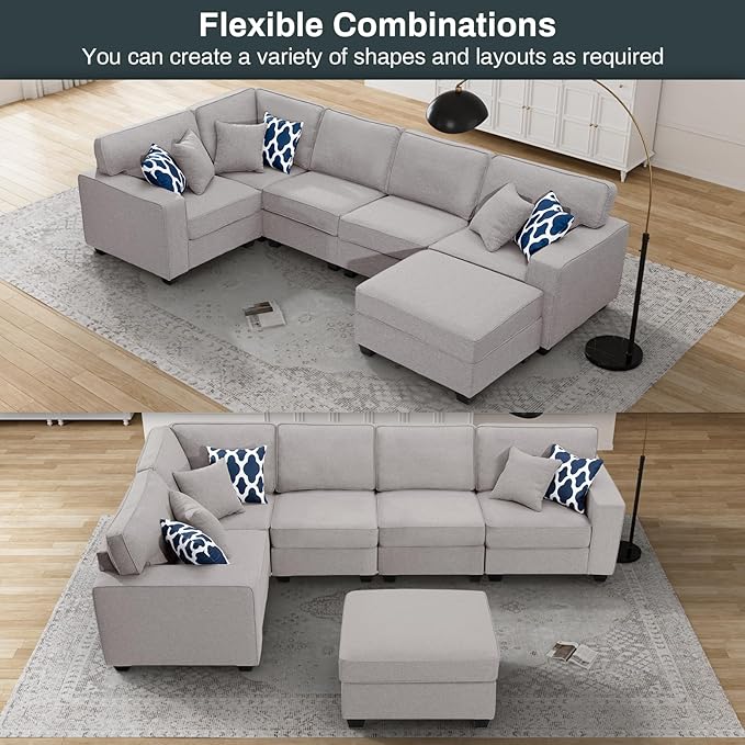 L Lengend Vansen Modular Sectional Sofa U Shaped Couch with Ottoman Modern Reversible Corner Sectional Couch for Living Room (Light Grey, U Shaped Sofa-1)