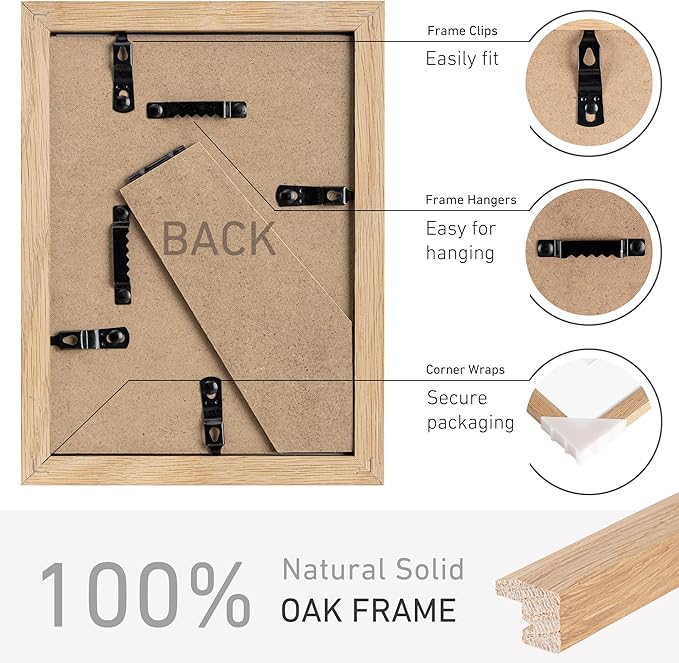5x7 Picture Frame Set of 4 Natural Solid Oak Photo Frames with 4x6 Removable Mat Wall Hanging Large Handcrafted Frame with HD Plexiglass Wall and Tabletop Display Large Poster Frame