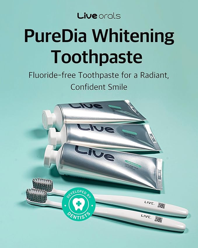Live Orals Whitening Toothpaste 80g x 5 Units - Fluoride-Free Stain Removal, Strengthens Enamel, Natural Ingredients, Fresh Mint Flavor