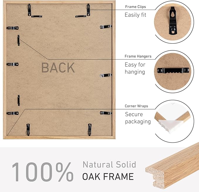 16x20 Picture Frame Natural Solid Oak Photo Frames with 11x14 Removable Mat Wall Hanging Large Handcrafted Frame with HD Plexiglass Wall and Tabletop Display Large Poster Frame