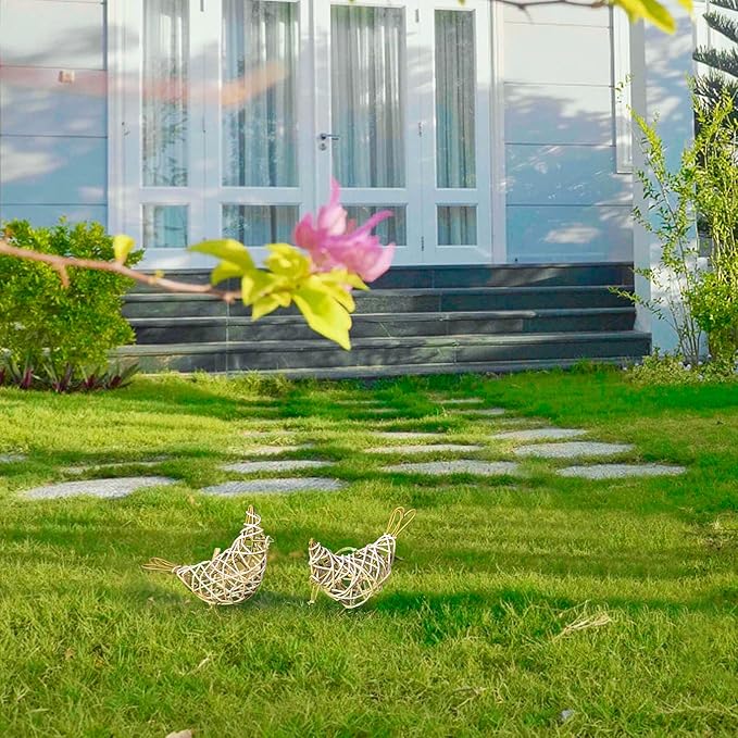 White Woven Bird Duo - Metal & Rattan Tabletop Sculptures, Modern Boho Decor with Detachable Memo Clips and Christmas Ornament (6x5.5x2.3in)