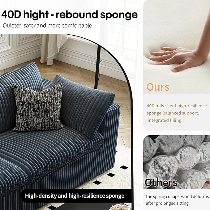 LoveSeat Cloud Couch Modular Sectional Sofa for Living Room,Modern Sofa with Deep Seat,2 Seater Boneless Couch,Comfy Upholstered Corduroy Couches for Apartment, Studio, Office,Bedroom,Blue