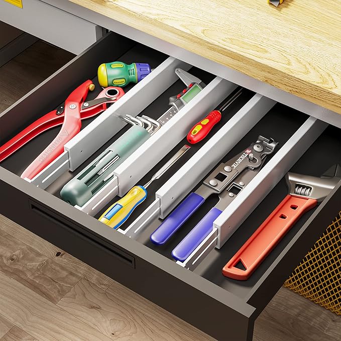 BAMEOS Drawer Dividers Bamboo Separators Organization Expandable Organizers for Kitchen Bedroom Bathroom Dresser Office 4-pack