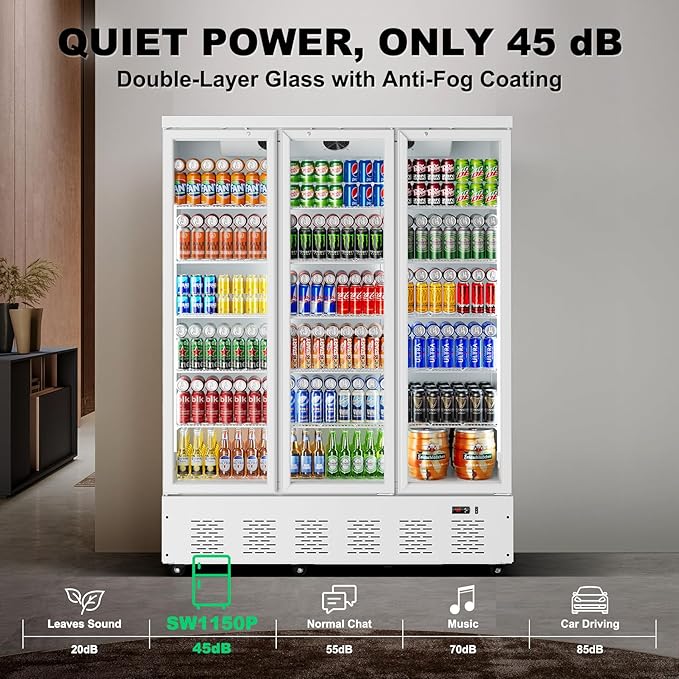 40.5 Cu.ft. Commercial Refrigerators 3 Glass Door Beverage Refrigerators Commercial Fridge Upright Cooler with Soft LED Light and 15 Adjustable Shelves for Restaurant Grocery Stores Home