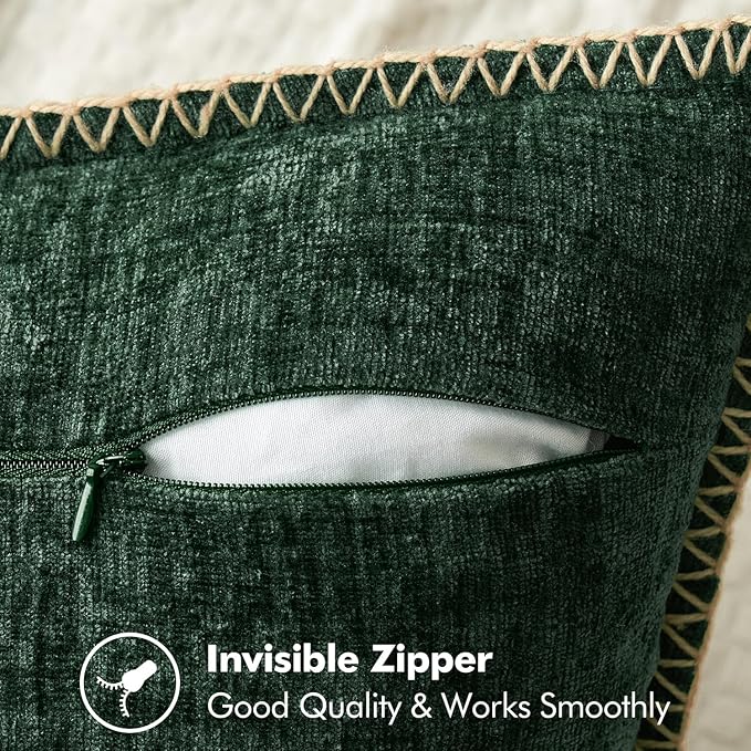 MIULEE Pack of 2 Christmas Pillow Covers 18x18 Inch Dark Green Farmhouse Decorative Throw Pillow Covers with Stitched Edge Soft Chenille Solid Dyed Couch Pillow Covers for Sofa Bed Living Room
