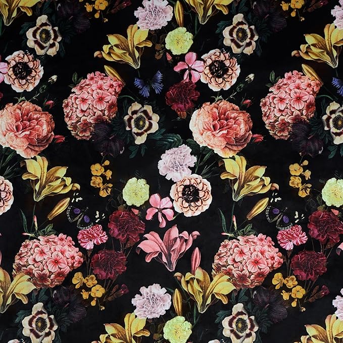 BELLEZE Modern Accent Chair for Living Room, High Back Linen Armchair with Wooden Legs, Upholstered Wingback Side Chair Padded Armrest Single Sofa for Living Room, Bedroom - Allston (Black & Flower)