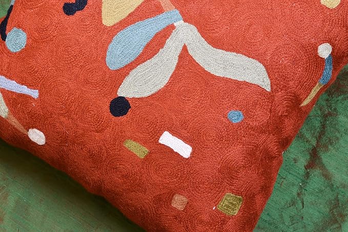 Kandinsky Modern Pillow Cover Orange Abstract Pillowcase Modern Chair Cushion Contemporary Pillowsham Outdoor Mid Century Chair Handmade Wool Size 18x18