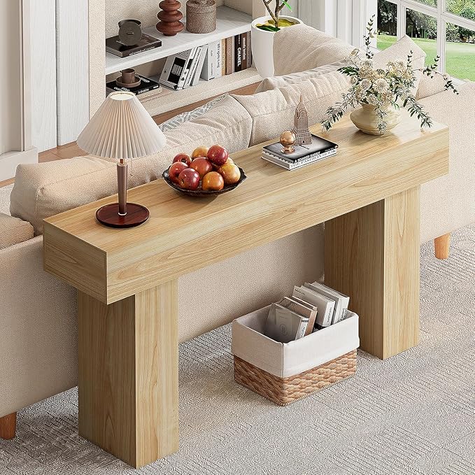 63 Inch Long Console Table for Entryway, Farmhouse Wood Rectangular Sofa Table Behind Couch Table, Narrow Entryway Table for Living Room, Entrance, Hallway, Foyer, Easy Assembly (Natural)