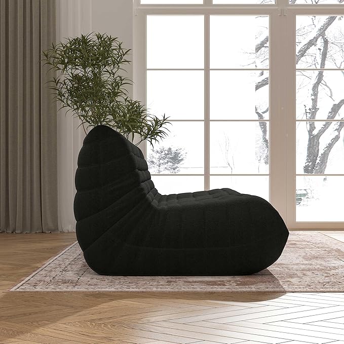 Big Bean Bag Chairs for Adults, 3 Seater Large Bean Bag Chair Sofa, Fireside Chair Lazy Sofa Chair with High Density Comfortable Foam, Modern Bean Bag for Living Room, Bedroom, Office (Black)