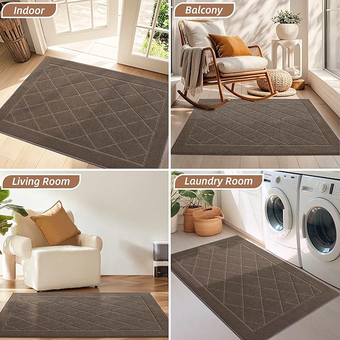 BEQHAUSE Dirt Trapper Door Mat 36" x 60", Doormat Non-Slip Entryway Rugs Washable, Dog Door Mat Stain Resistant and Absorbent Welcome Floor Mat for Front Back Door, Muddy Wet Shoes & Paws, Light Brown