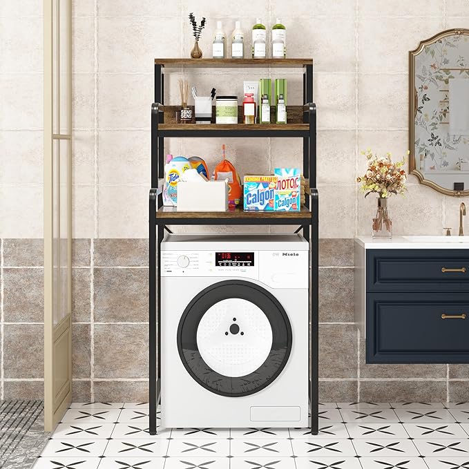 3-Tier Bathroom Room Shelf Washing Machine Storage Utility Rack Over The Toilet Washer Dryer Storage Bathroom Organizer Rack Space Saving Shelving Units Clothes Dryers Shelf