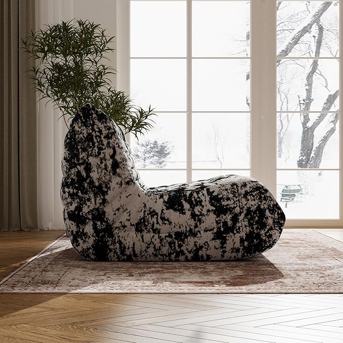 Bean Bag Chair, Fireside Chair Bean Bag Sofa Large Bean Bag Chair for Adults, Bean Bag Chairs for Teens with High Density Comfortable Foam, Memory Foam Bean Bag for Living Room, Bedroom(Black Pattern)