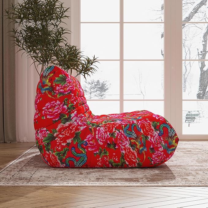 Bean Bag Chair, Loveseat Fireside Chair Bean Bag Sofa Large Bean Bag Chair for Adults, 2 Seater Bean Bag Chairs for Teens with High Density Comfortable Foam, Bean Bag for Living Room, Bedroom (Flower)