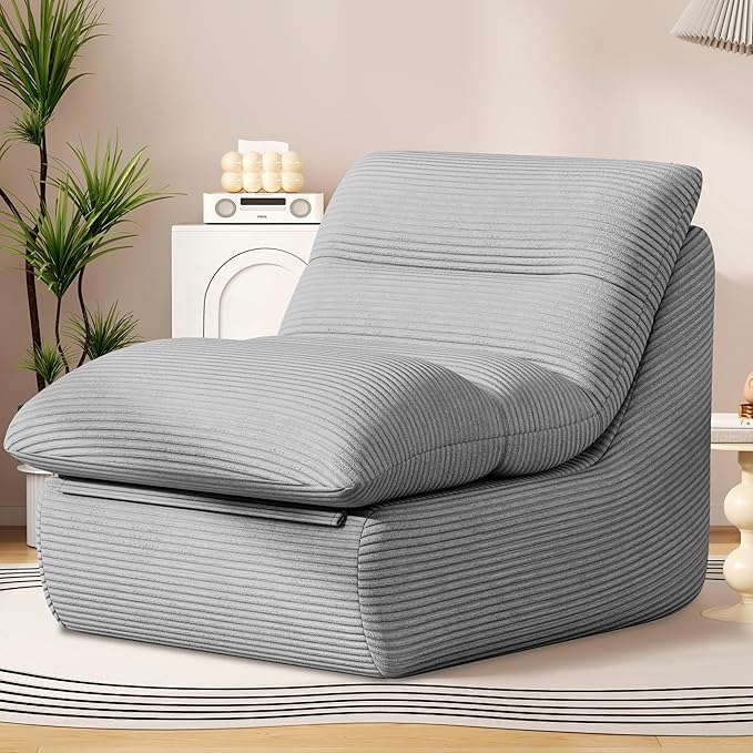 Misolant Bean Bag Chairs,Big Corduroy Fabric Sofa Bean Bag Chair for Adults and Teens with High-Resilience Sponge, Non-Slip Base Floor Lounge Sofa for Home, Living Room, Bedroom, Gaming Dark Gray
