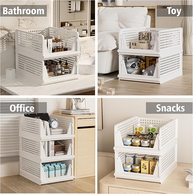 5 Pack Stackable Plastic Storage Basket Closet Organizer Bin Foldable Clothes Organizer Storage Drawer Shelf Container for Living room Bathroom Kitchen Office (3L+2S)